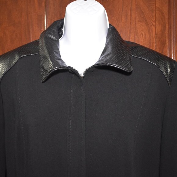 Women’s Black Blazer Jacket Size Large Faux Leather Trim Full Zip Chic Office - Picture 7 of 15
